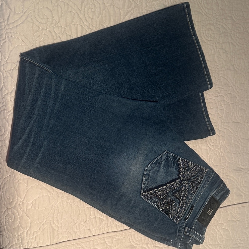 Miss Me Dark Blue Bootcut Jeans with Embellished Back Pocket